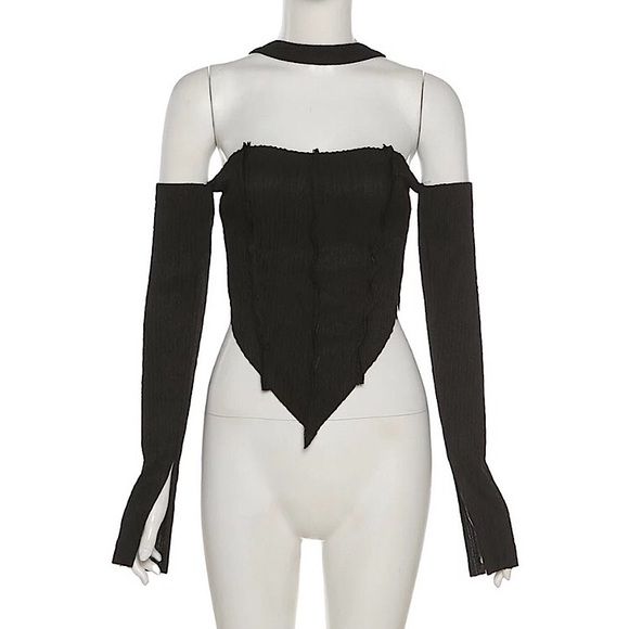 Black off the shoulder choker long sleeve top - Picture 7 of 9